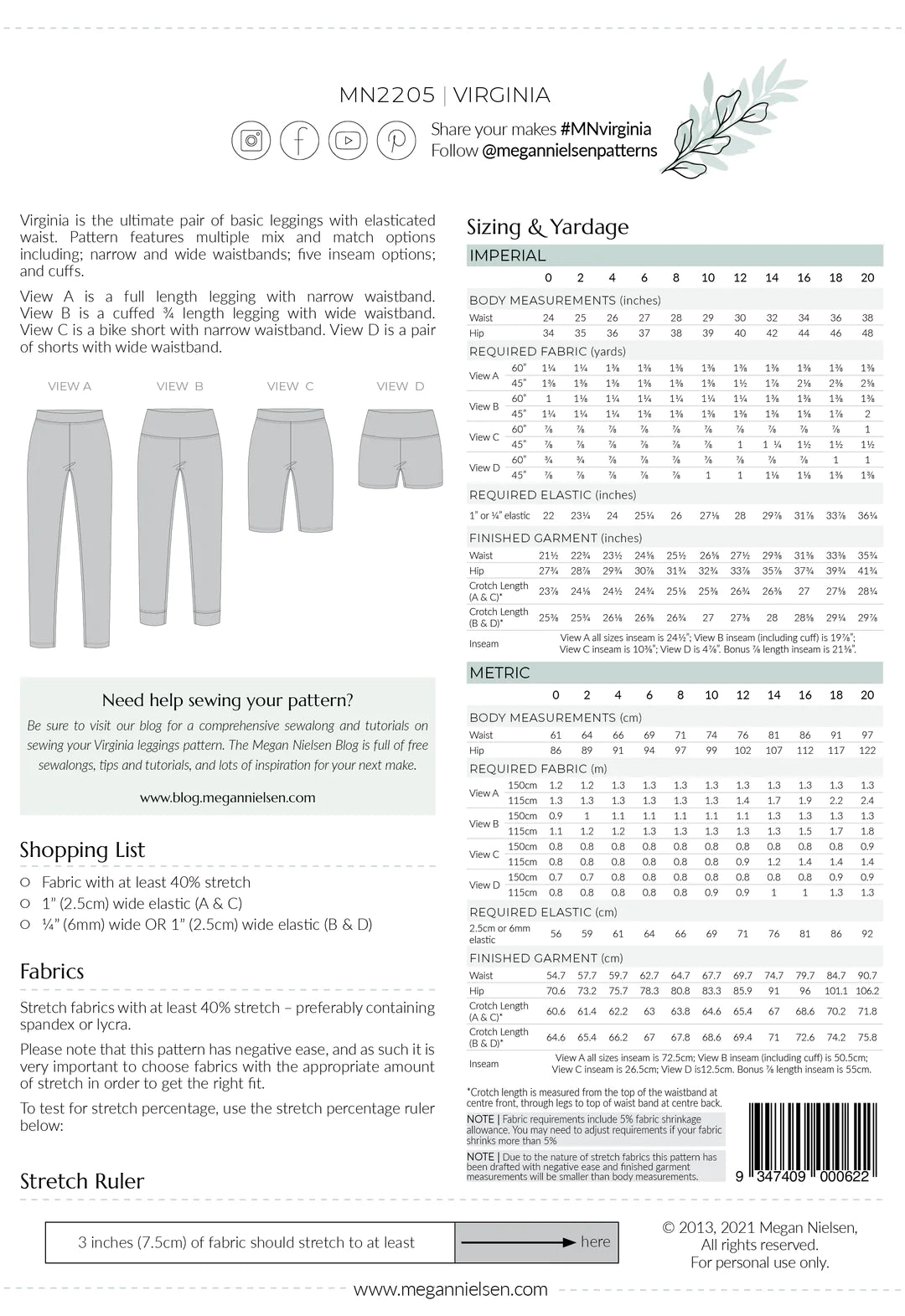 Megan Nielsen Virginia Leggings Sewing Pattern