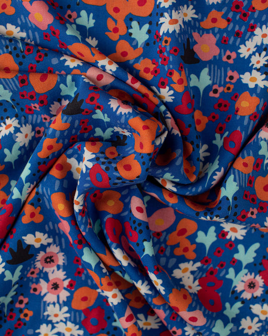 Royal Blue & Orange Floral Rayon