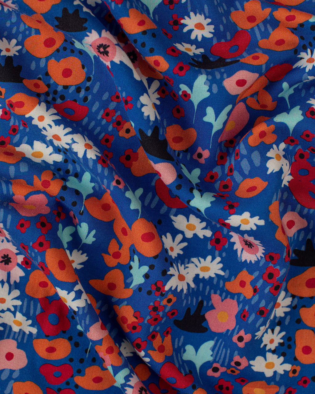 Royal Blue & Orange Floral Rayon