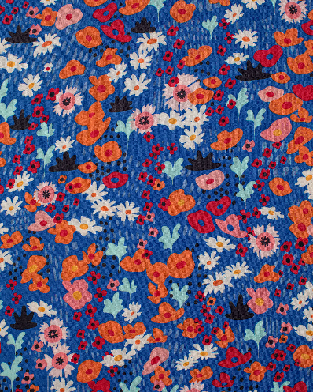 Royal Blue & Orange Floral Rayon